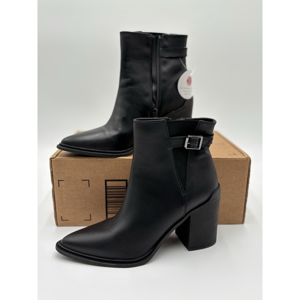 Blondo Raven Black Waterproof Leather Ankle Boots Women's Size 7 Block Heel